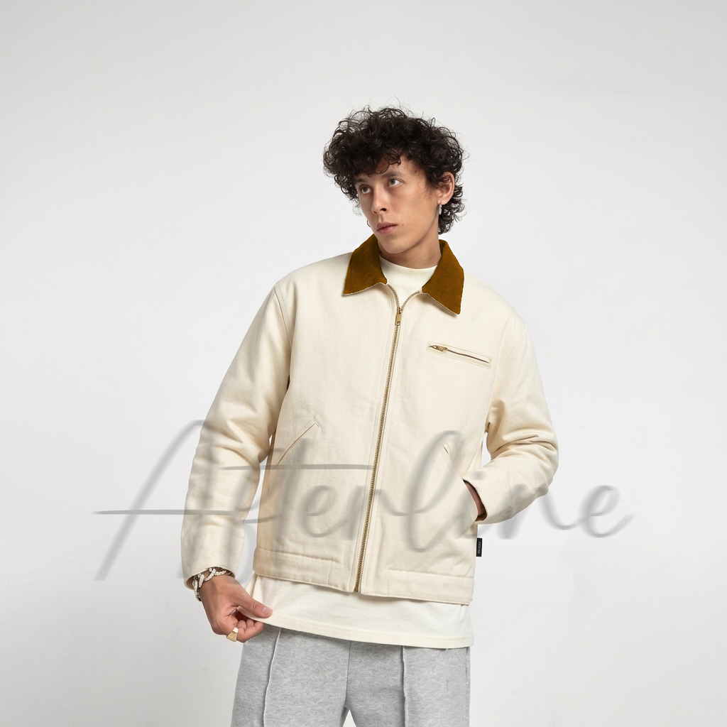 Jaket Detroit Canvas CREAM Afterline jaket work michigan boxy fit katun drill