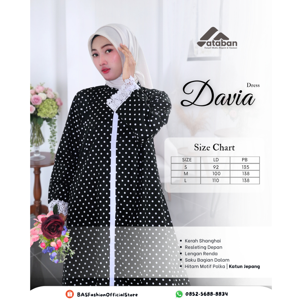 Ataban Fashion - Gamis DAVIA Series - Gamis  Katun Polkadot - Gamis Katun Jepang Polkadot Mix Renda 