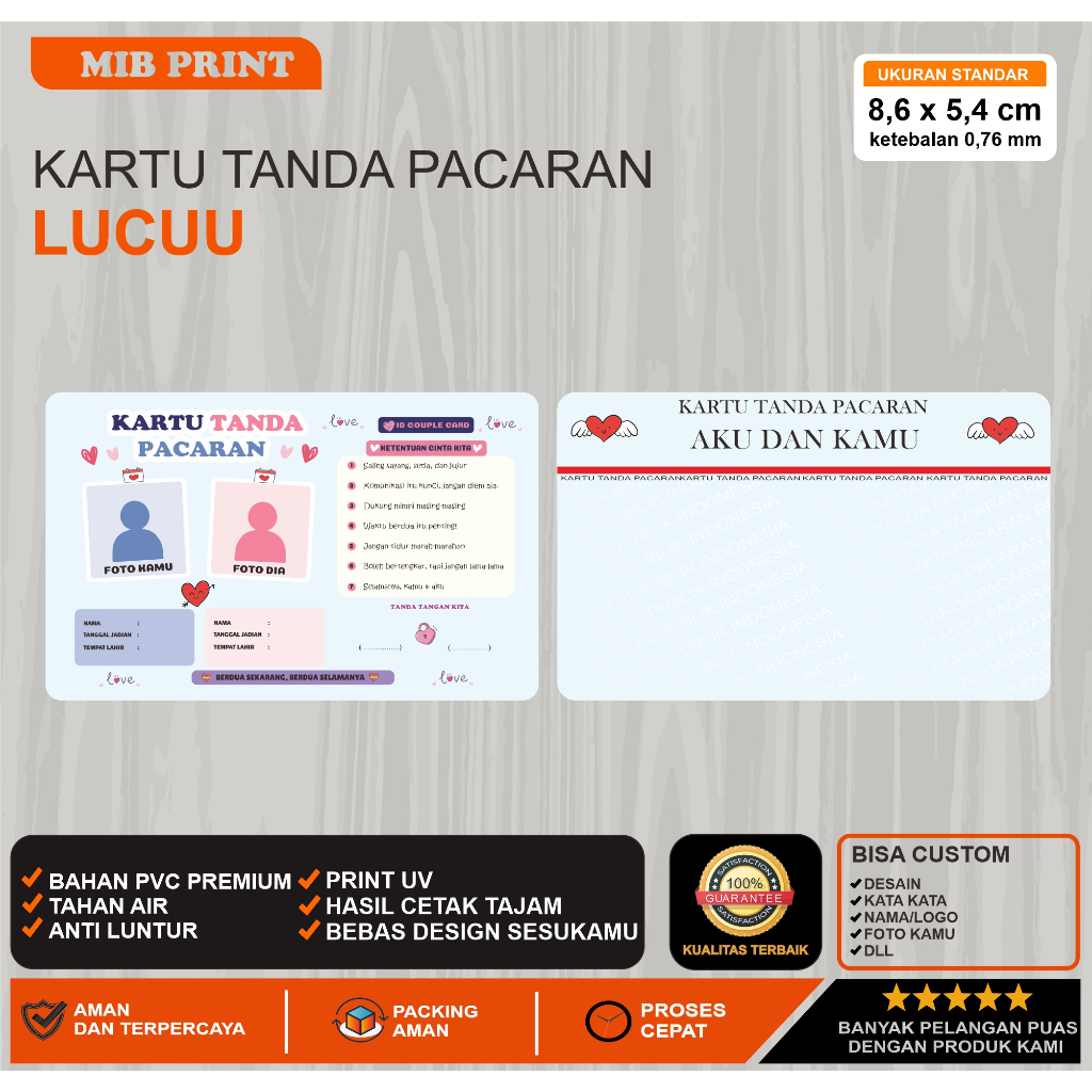 Kartu Tanda Pacaran Custom KTP Couple PVC Premium - ID Card Pacar Lucu Romantis Gift Kado Anniversar