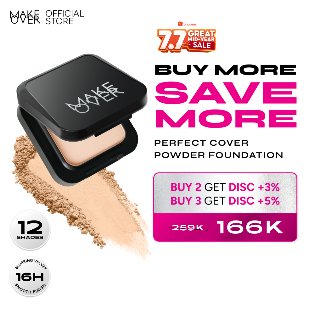NEW! MAKE OVER Perfect Cover Powder Foundation - TWC Two Way Cake Cover Melt and Blur Powder 16H Blu