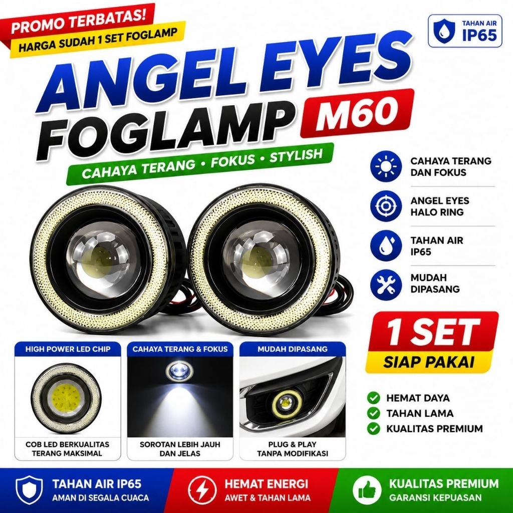 LAMPU FOGLAMP MOBIL LED 89MM PROJIE TEMBAK KABUT ANGEL EYE VARIASI 89 MM 3,5 INCH 2 MODE FUNGSI VIOS