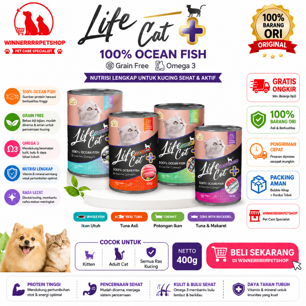 Life Cat Plus Kaleng /Makanan Kucing Basah Kaleng/Life Cat kaleng Murah