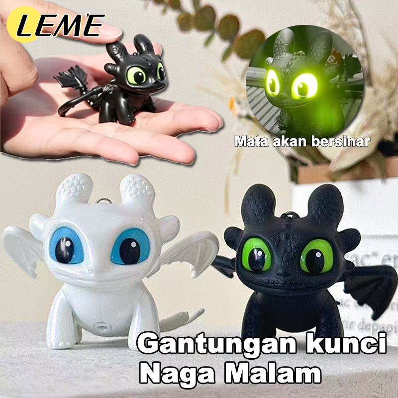 LEME Toothless Gantungan Kunci Figur Naga Mini Lampu LED / Boneka Plush Bersayap Toothless yang Lucu