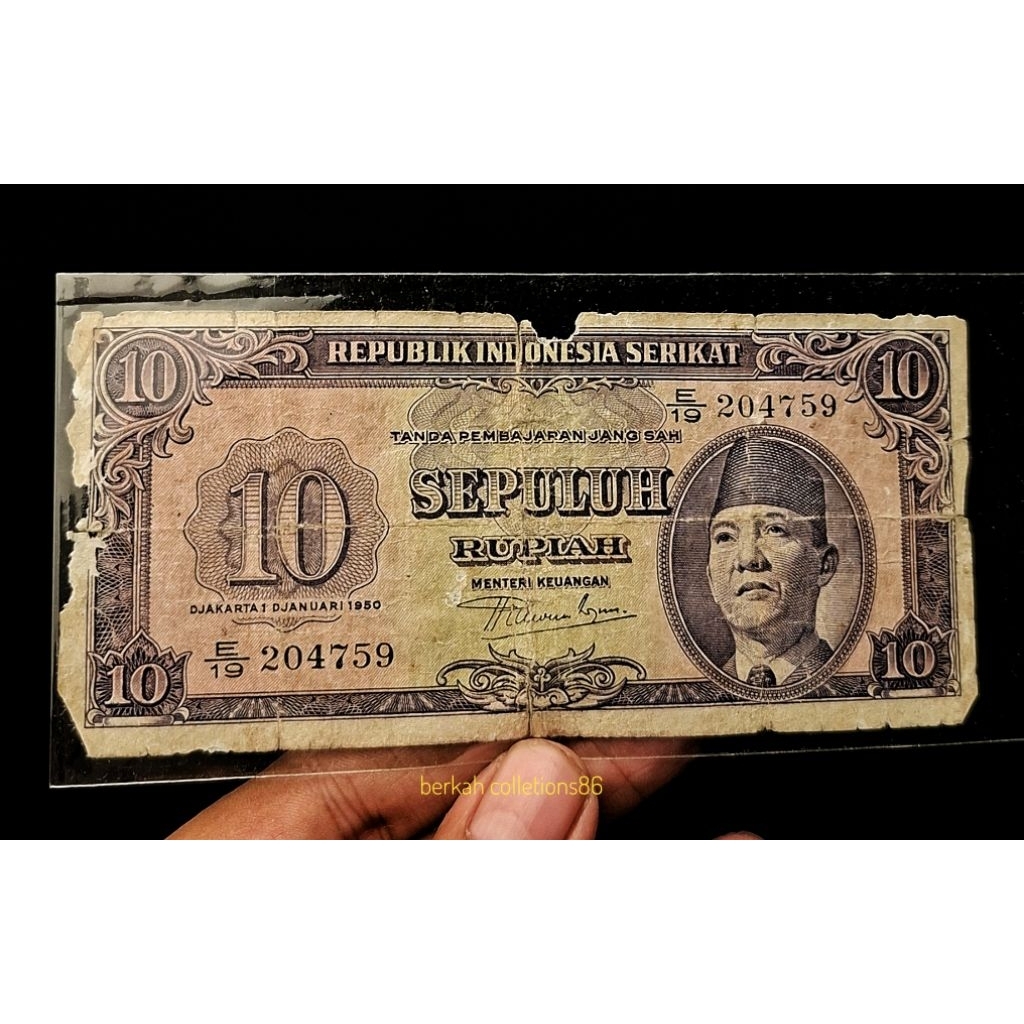 uang 10 rupiah seri sukarno ris 1950 asli
