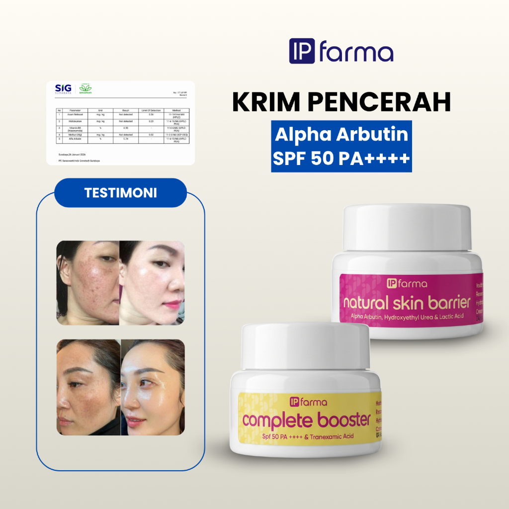 IP Farma Krim Dosting Pemutih Alpha Arbutin & SPF 50 PA++++ Paket Siang 10gr + Malam 10gr BPOM | Waj