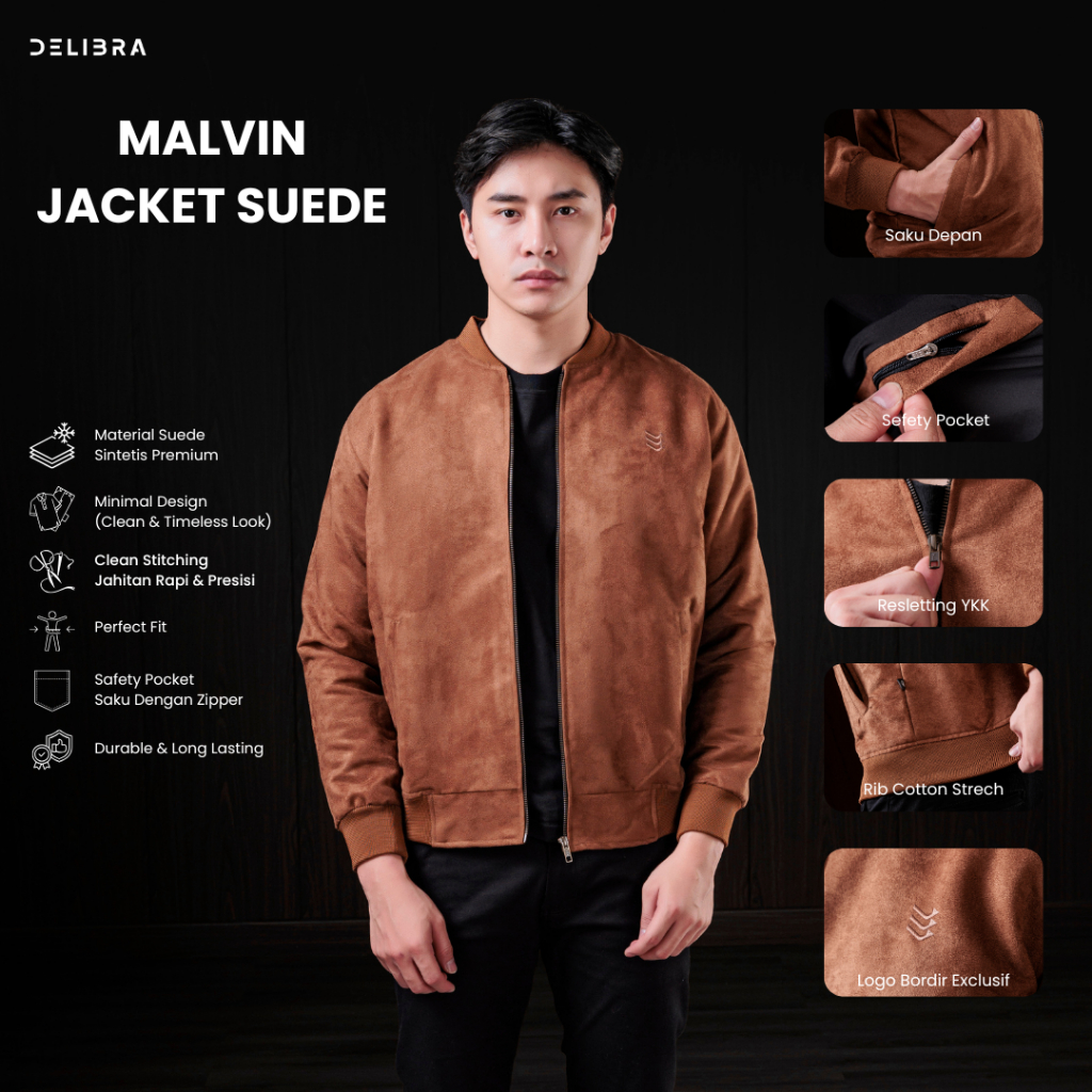 Jaket Bomber Suede Malvin Pria Wanita Delibra