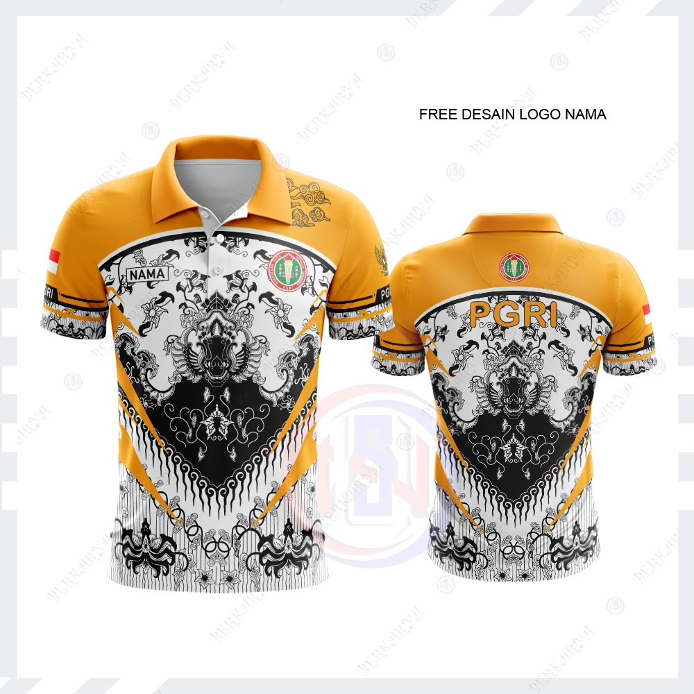 Kaos Polo PGRI Lengan Pendek / Baju Kerah Batik PGRI Olahraga Gold / Jersey Wangky Guru Premium
