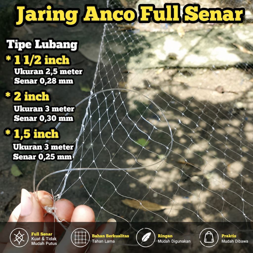 Anco ikan / tangkul ikan 2 in Full senar ukuran 3×3 meter persegi senar 0,30mm