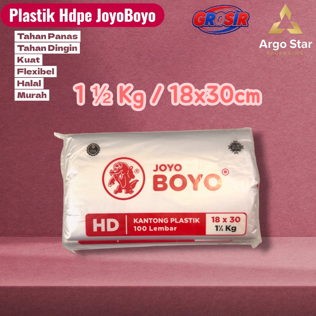 1 PAK (100 pcs ) Plastik Hdpe Joyo Boyo 1,5 Kg, Kantong Plastik Hdpe Boyo 18x30 Kuat dan Tahan Panas