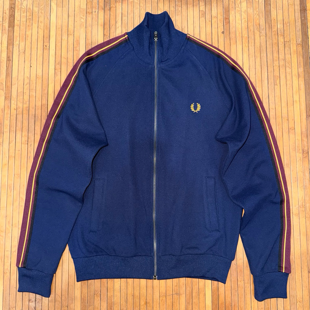 TRACKTOP FRED PERRY CASUAL DARK NAVY TAPED SLEEVE TRACK NYLON JACKET baracuta