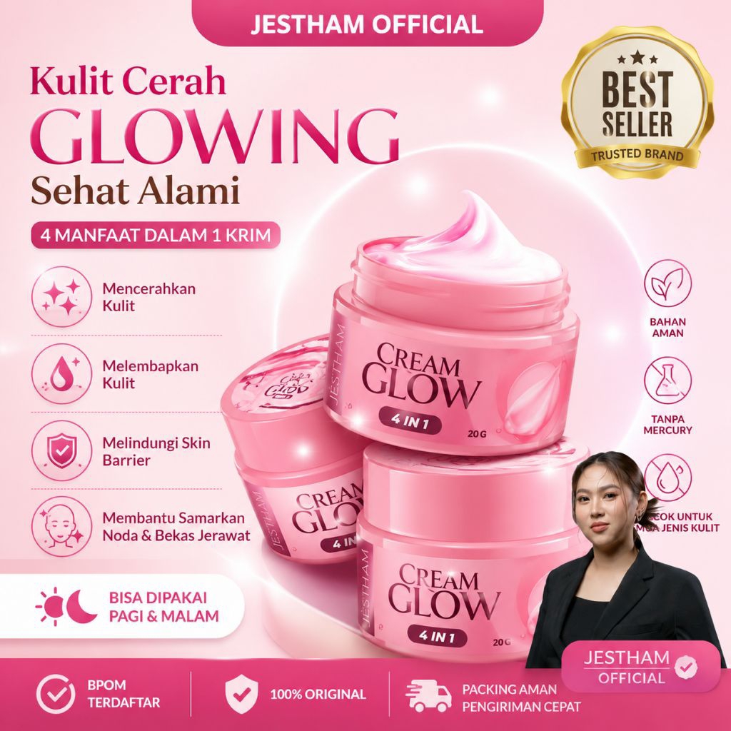 JESTHAM Official Cream Glow 4 in 1 10g | Krim Wajah BPOM Original Bantu Cerahkan & Lembapkan