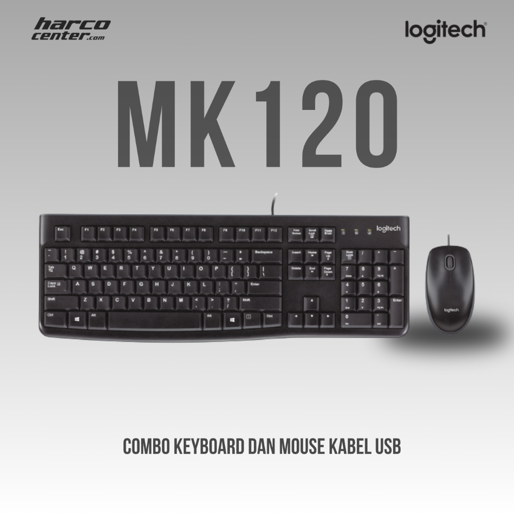 Logitech MK120 Keyboard Mouse Combo| USB Wired | Full Size | Plug & Play | Numeric Keypad | Mouse Op