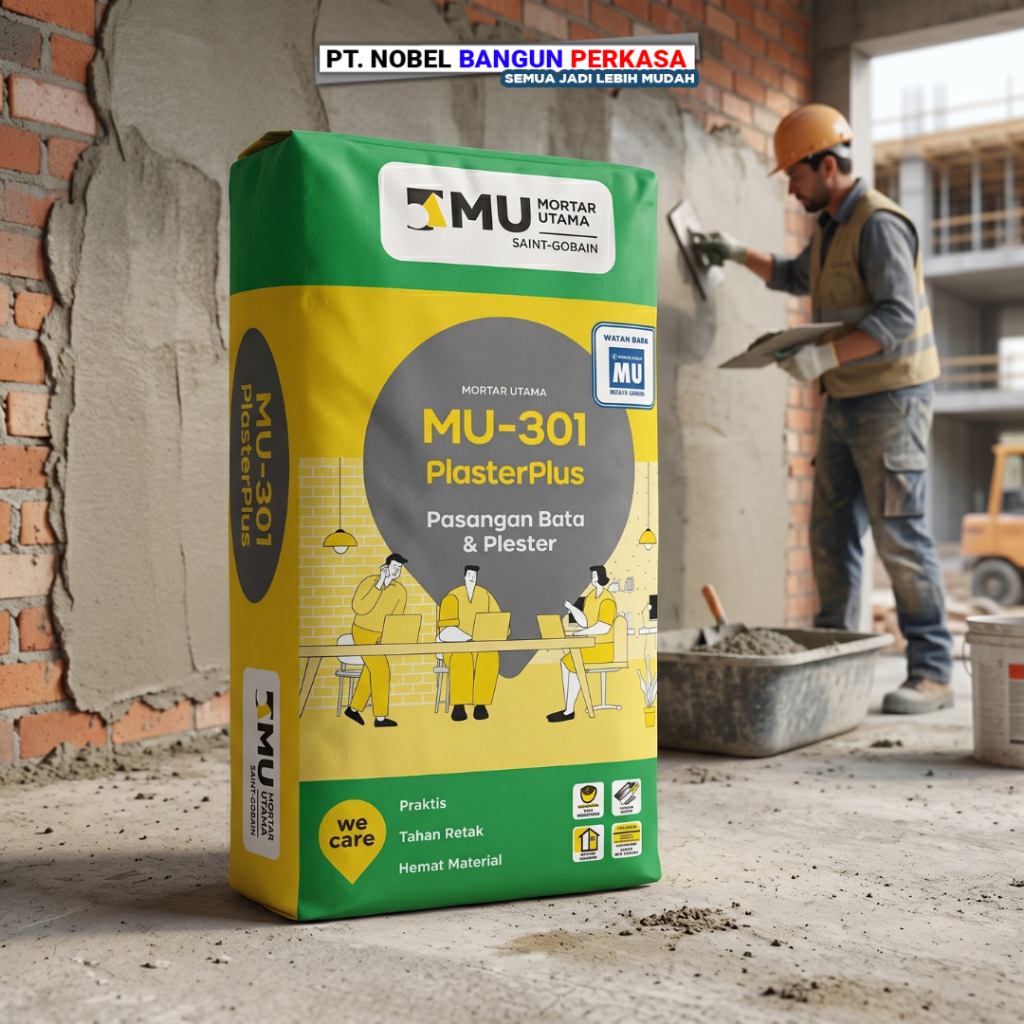Semen Mortar Utama Plester 40 Kg | MU-301 Semen Instan Plesteran Dinding Bata Merah & Bata Ringan Mo