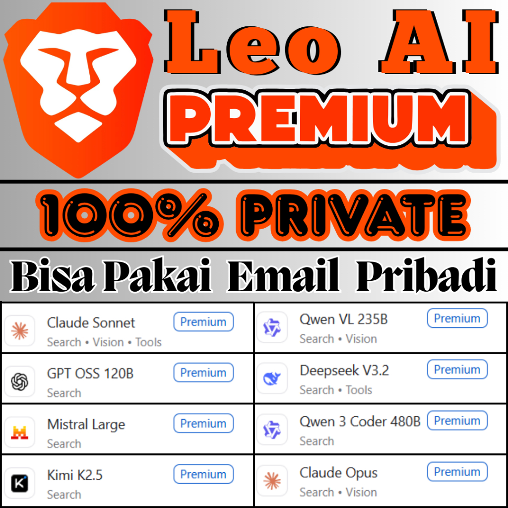 Leo AI Premium 100% Private Pakai Email Pribadi - Claude Opus | Qwen 3 Coder from Alibaba | GPT Open