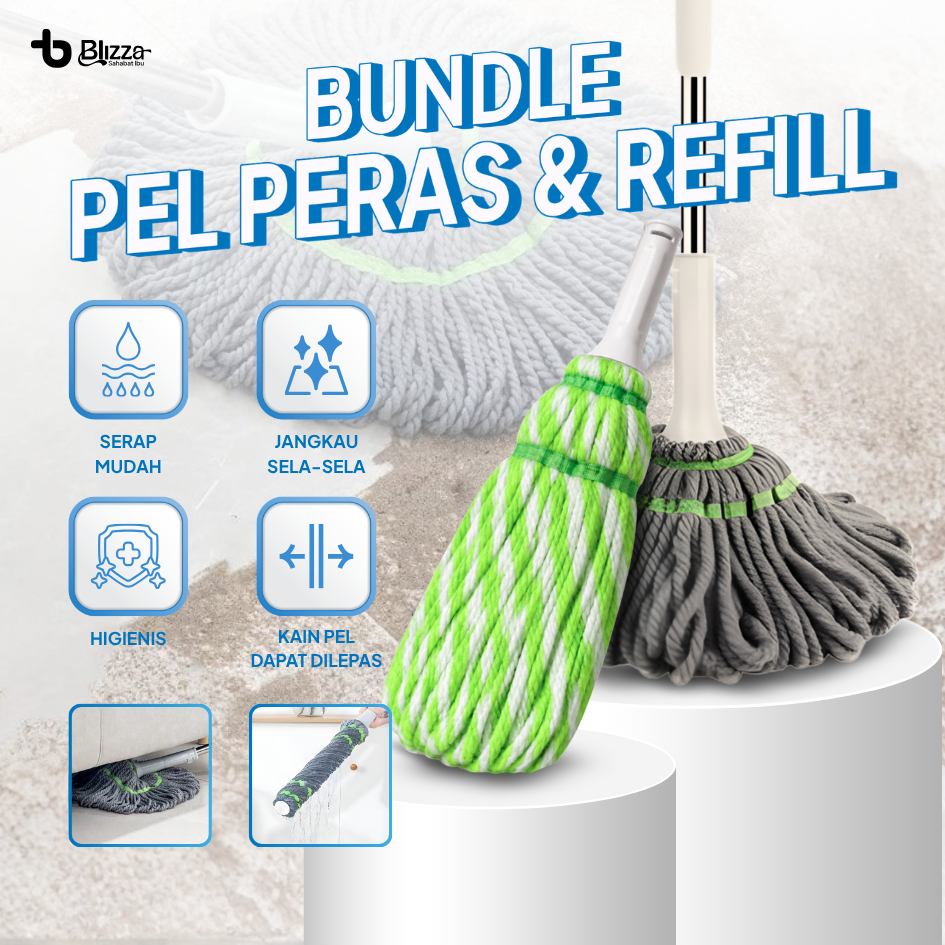 Bundle Hemat Twist Mop + Refill Twist Mop - Alat Pel Peras Otomatis Murah Free Refill