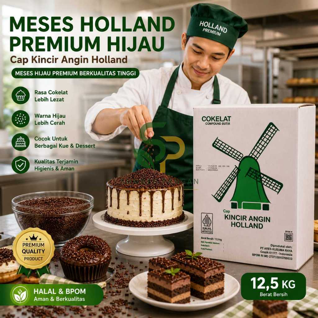 Meses Holland Premium Hijau Meises Warna Warni Mengkilap Dus Grosir 12,5kg