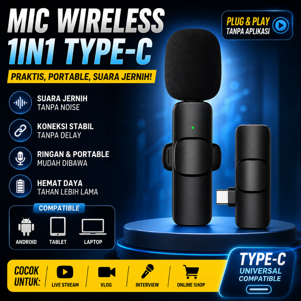 Mic Mikrofon Nirkabel HP Video Lavalier Microphone Portable Mic Wireless
