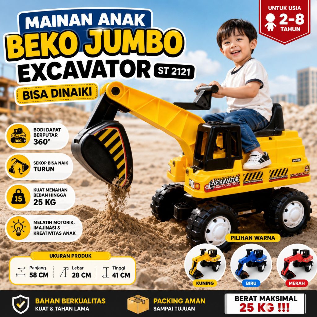 [COD] Mainan Anak Beko Jumbo Excavator Bisa Dinaiki 1-8 Tahun | Mobil Keruk Besar Truk Konstruksi An