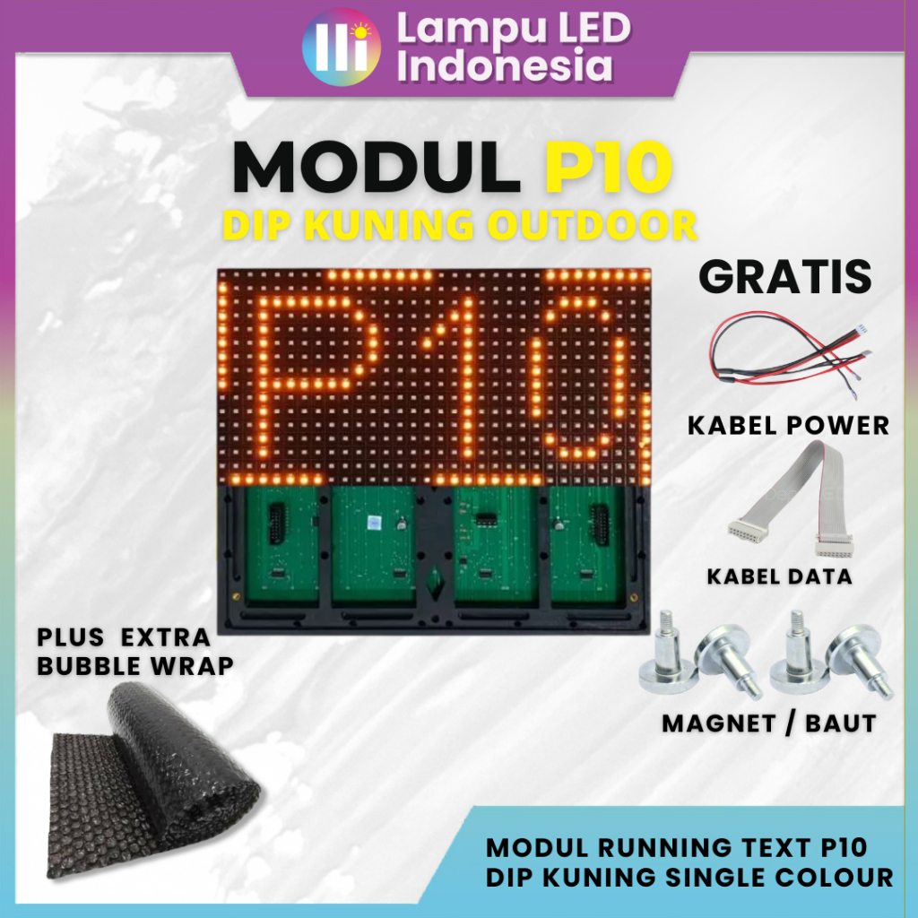 MODUL P10 DIP LED TALLED | MODUL LED RUNNING TEXT YELLOW | OUTDOOR INDOOR