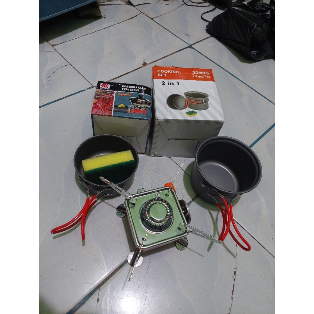 nesting cookingset dan kompor gunung outdoor