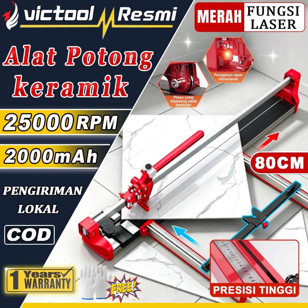 Victool Alat Potong Keramik Manual Upgraded Alat Potong Granit Dorong 80cm Presisi Tinggi Tile Cutte