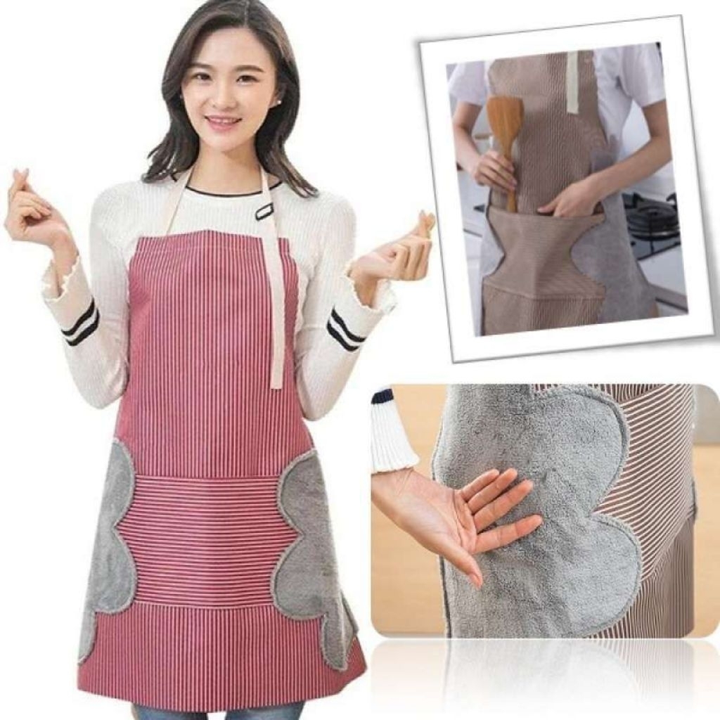 CELEMEK MASAK DAPUR APRON ANTI AIR + LAP TANGAN KANTONG BESAR