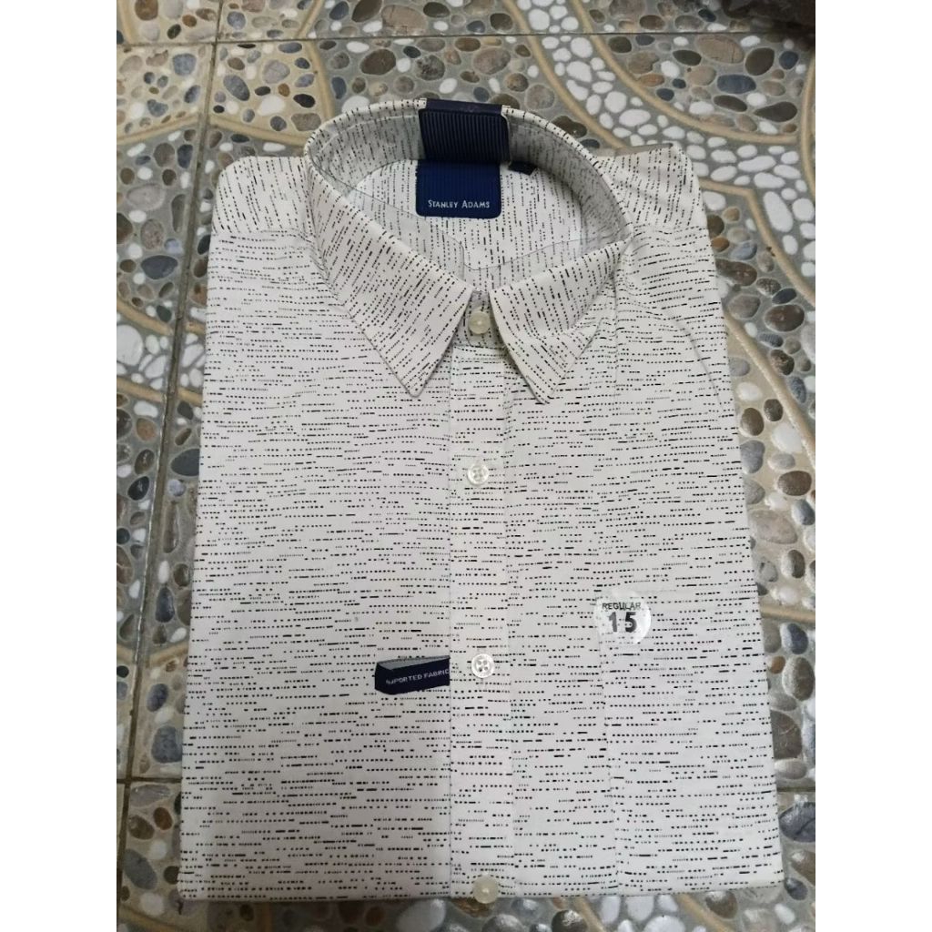 Kemeja Pria Stanley Adams Lengan Pendek Putih Motif Garis