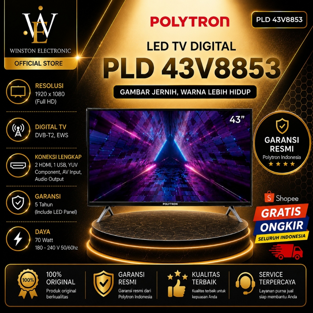 LED TV POLYTRON  DIGITAL PLD 43V8853 43INCH/TV DIGITAL/PLD-43V8853/PLD 43V8853/TV LED/BERGARANSI ORI