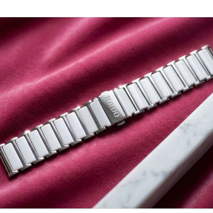 Strap Rantai Jam Tangan Premium Rado Ceramica & Stainless Steel - White Silver