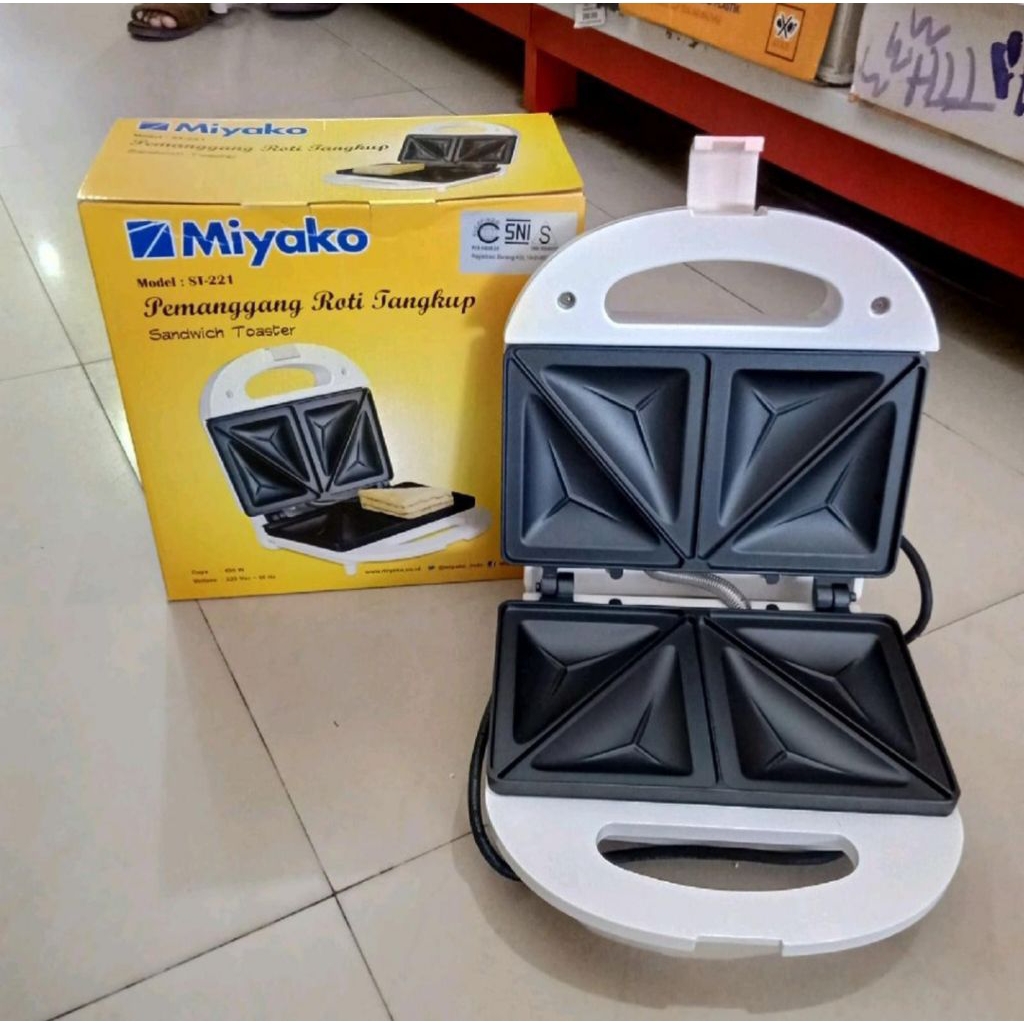 Miyako ST-221 Sandwich Toaster - Pemanggang Roti 2 Slot Berbahan Plastik Putih