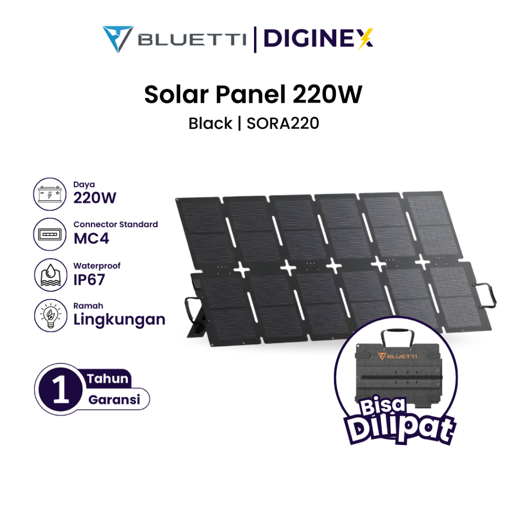 Panel Surya Portable BLUETTI SORA 60 130 220 TOPCon Efisiensi Tinggi Solar Charger Power Station Ori