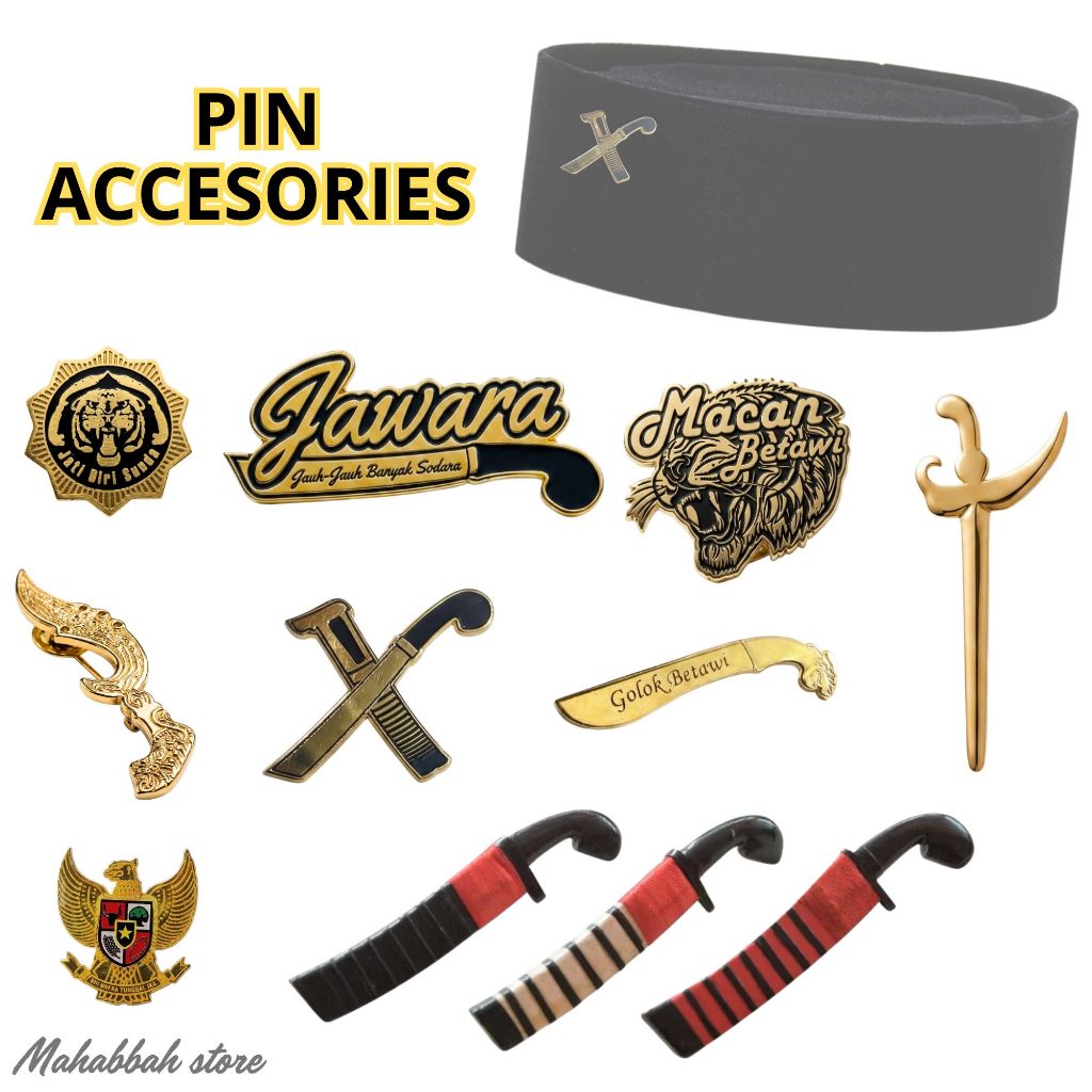 Pin Golok Jawara / Pin Keris / Pin Kujang / Aneka Pin Bros / Accesories Peci