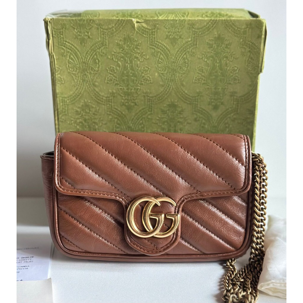 (PRELOVED) Gucci GG Marmont Flap Super Mini Bag Brown Caramel 2020