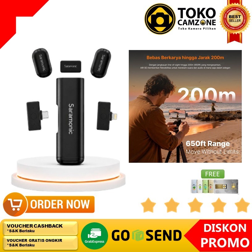 SARAMONIC AIR SE AI-Powered Clip-On & Handheld Dual Wireless Microphone for Smartphone HP Mic Wirele