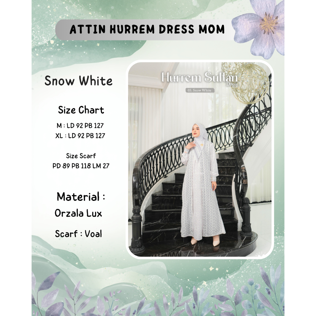 Attin Hurrem Dress Mom Snow White Orzala Lux Voal Motif Bunga Elegan