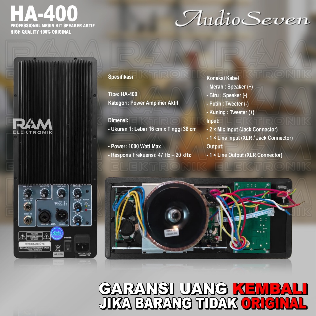 Mesin Speaker Power Kit Aktif AUDIO SEVEN HA400 | HA 400 Original Import Model Huper