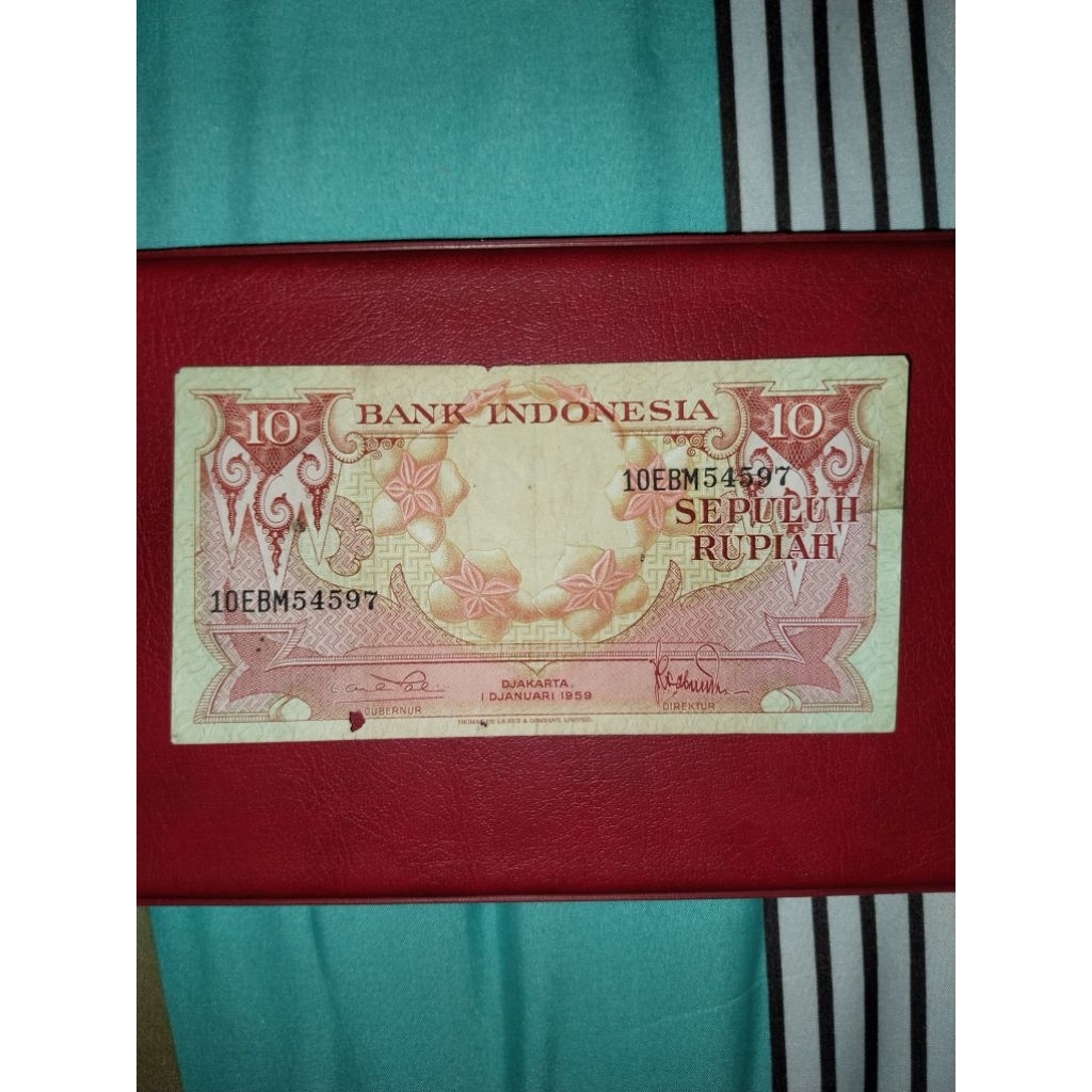 Uang antik kuno 10 Rupiah tahun 1959
