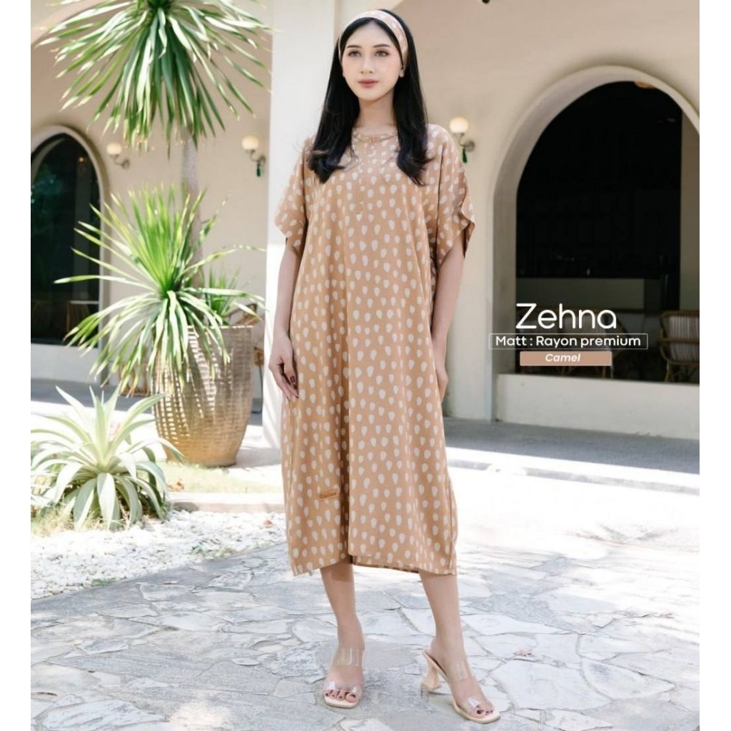 Ghiina Fashion - Carla Dress Rayon Premium Kain Jatuh Flowy Lembut Model Kerah Shanghai Elegan Pakai