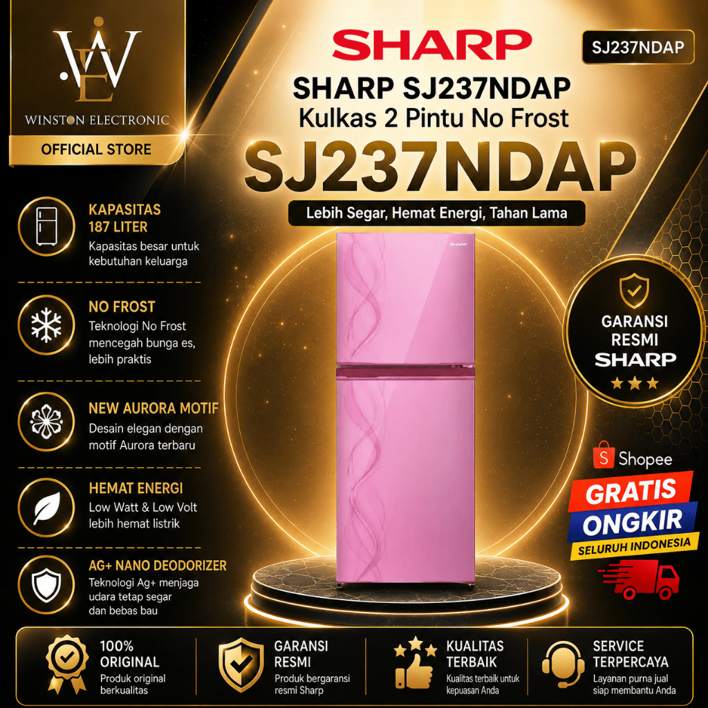 KULKAS 2 PINTU SHARP SJ237NDAP 187L/SJ-237-NDAP/SJ-237NDAP/SJ 237NDAP/SJ 237NDAP/ORIGINAL BERGARANSI