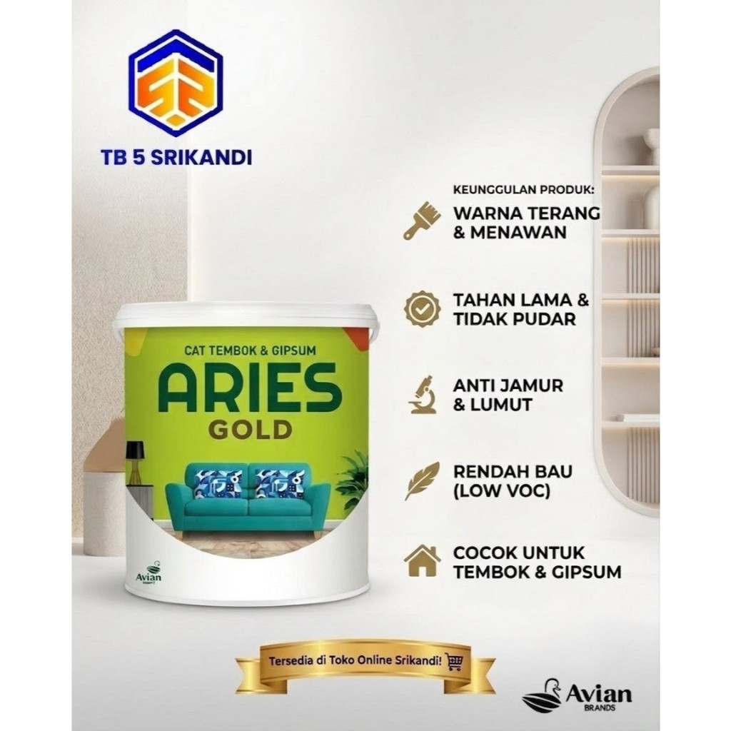 Cat Tembok ARIES GOLD 4,5 KG - Bisa untuk cat plafond, GRC, Gypsum dan cat beton