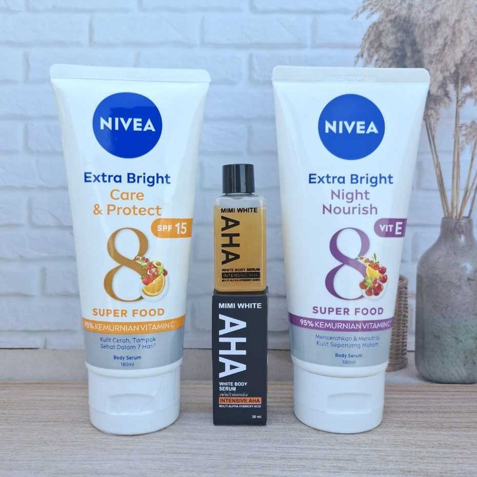 ( Kemasan Baru ) Paket Pemutih Badan Ampuh BPOM Nivea Body Serum Night Nourish 180ml | Nivea Body Se