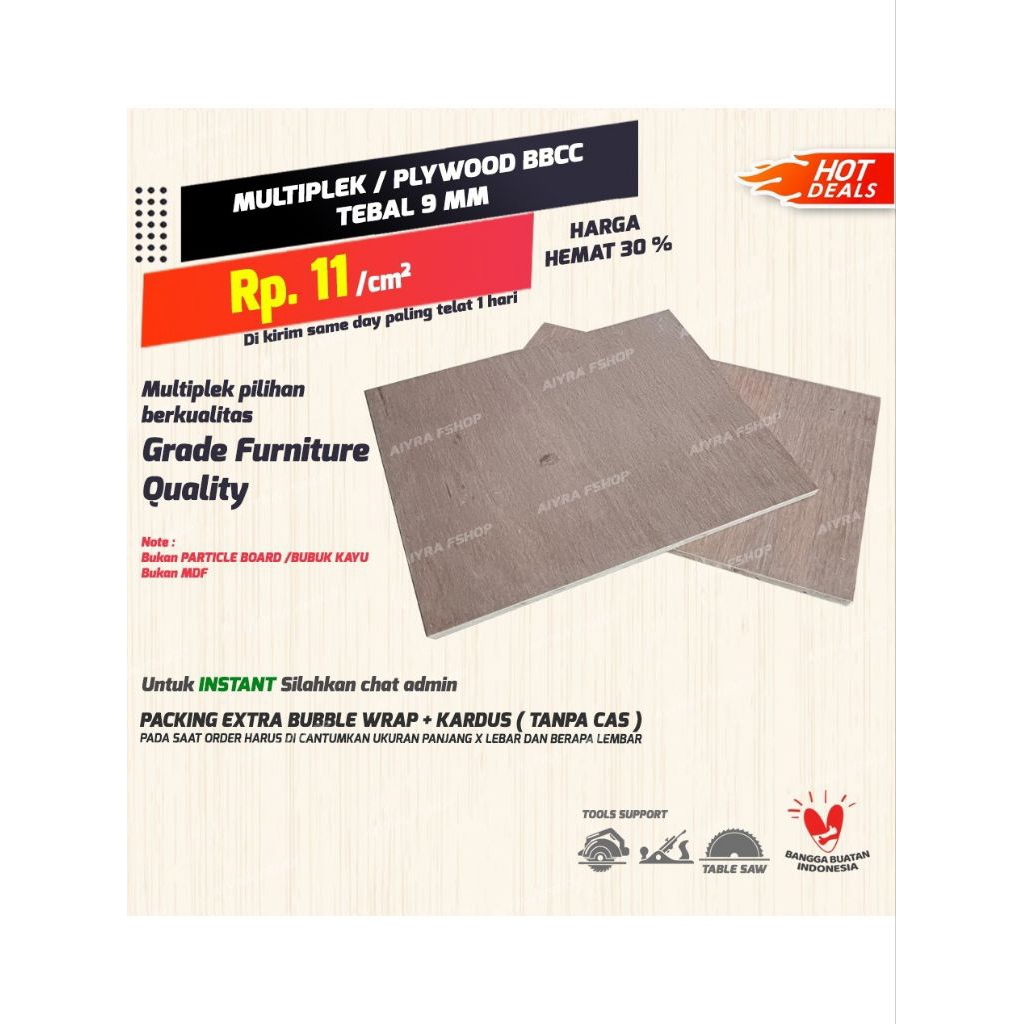 POTONG TRIPLEK / POLYWOOD / BLOCKBOARD / TEAKBLOCK 9 MM UK. CUSTOM