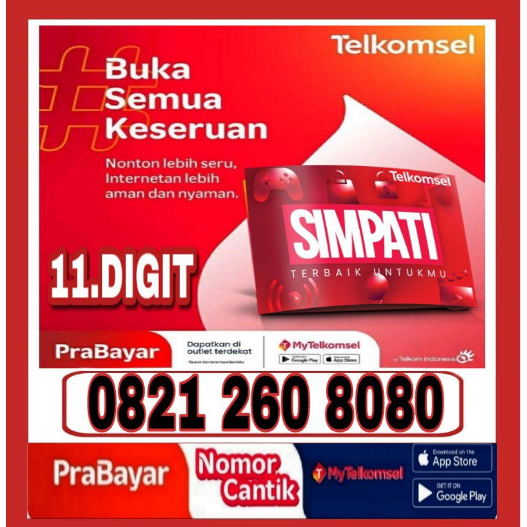 Nomor Cantik Telkomsel Simpati 11 Digit 4G 5G 8080 - O821 260 8080