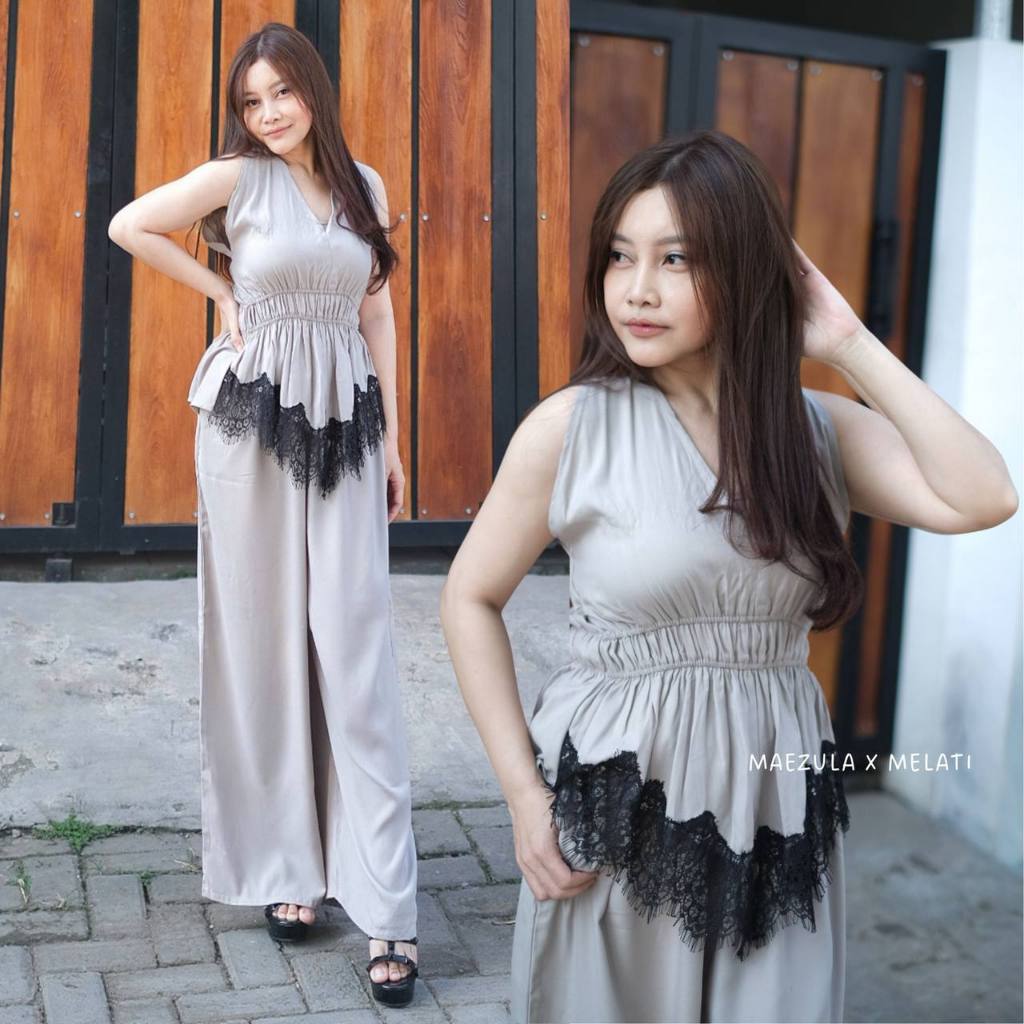 CHERIE ONESET BY MAEZULA atasan wanitatanpa lengan dengan detail renda elegan