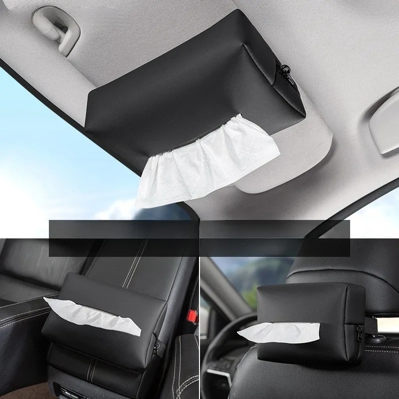 Kotak Pouch Tempat Wadah Simpang Perapih Tisu Tissue Sleting Resleting Organizer Kulit Gantung Car Sun Visor Mobil Universal PU Leather Car Tissue Box Napkin Holder Armrest Box Car Interior Decoration Tissue Medium Toilet Rumah Traveling Travel Pouch