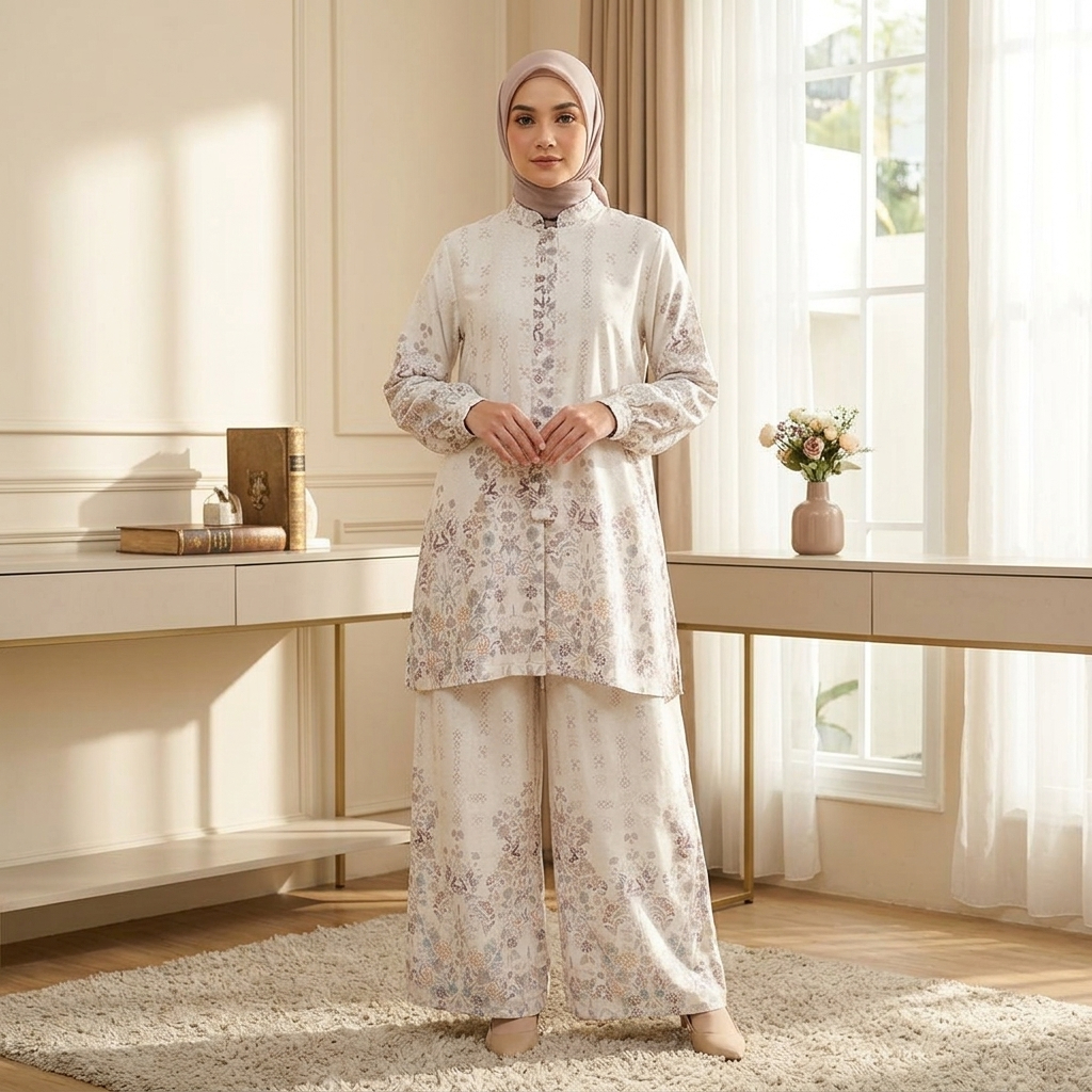 Pakaian Muslimah Nadia One Set Tunik Modern Celana Kulot Premium