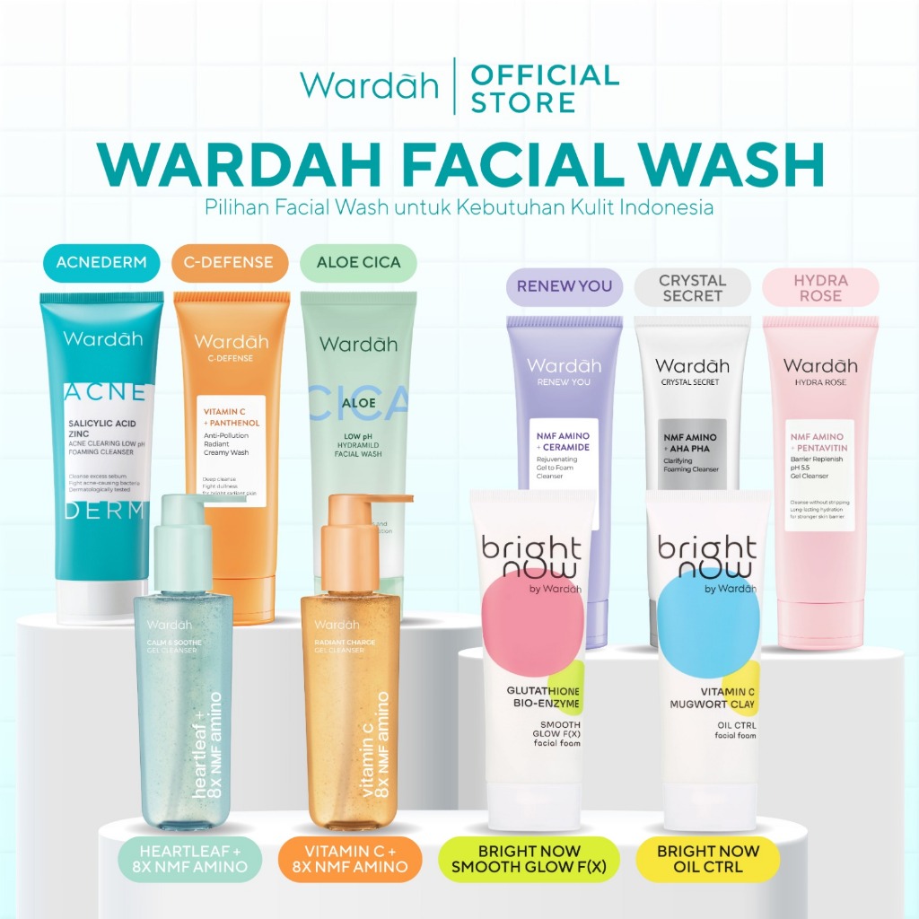WARDAH Facial Wash All Series - Acnederm, C-Defense, Lightening Lightplus, Perfect Bright Now, Natur