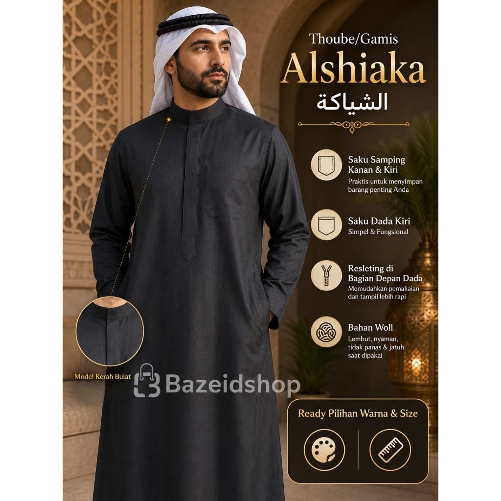 Gamis Lengan Panjang Alshiaka Premium With Box / Thoube Alshiaka  Ori KSA PREMIUM