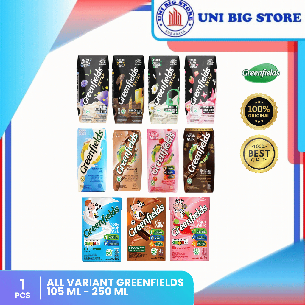 Greenfields Susu UHT EXTRA Strawberry Vanila Chamomile Chocolate Honey Earl Grey Tea 105 200 250 ml