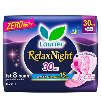 Laurier Relax Night Wing 30cm 8 Pads - Pembalut Malam Wings 30 Cm / Softex Laurier 30 Cm